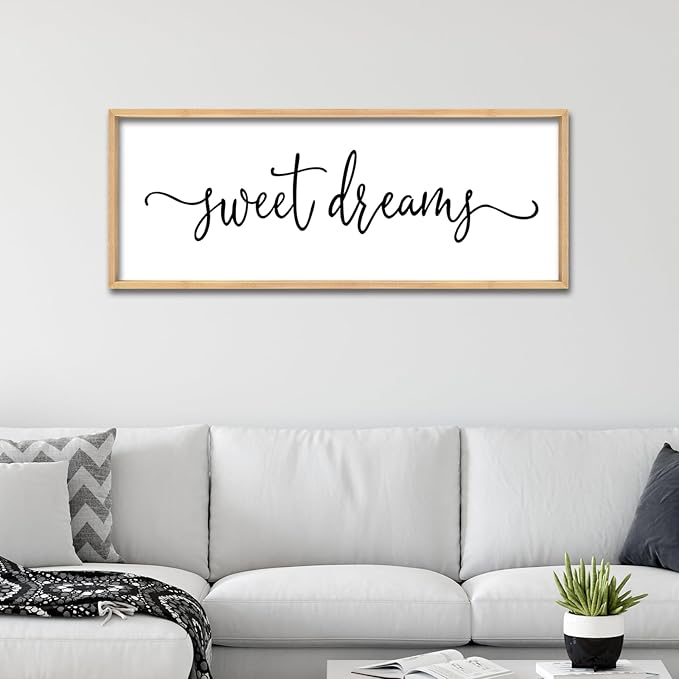 Sweet Dreams Above Bed Wall Decor Sign 40"x15" for Master Bedroom Over Bed Guest Room Wood Framed Wall Art (Wood)