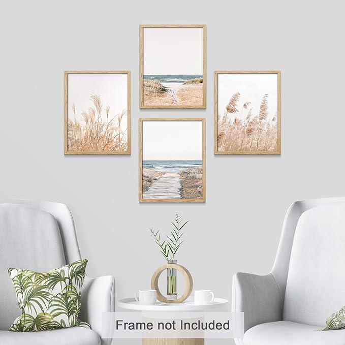 SIGNWIN Poster Bathroom Decor 11"x14"x 4, Wall Art Room Decor Multicolor for Living Room, Bedroom, Office White Pampas Grass Beach Ocean Shore Horizon Nature Wilderness Realism Landscape Colorful