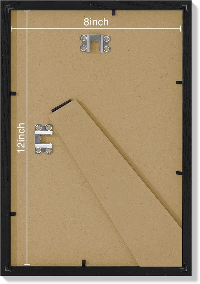 Vittanly 8x12 Picture Frames Set of 9, Shatter Resistant Plexiglass, Display 6x8 Pictures with Mat or 8x12 without Mat, Photo Frames for Wall or Tabletop, Engineered Wood, Black