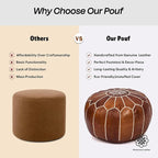 Moroccan Leather Handmade Pouf Ottoman Cover – Unstuffed Foot Stool, Boho Foot Rest for Living Room, Bedroom – Gift for Housewarming or Weddings