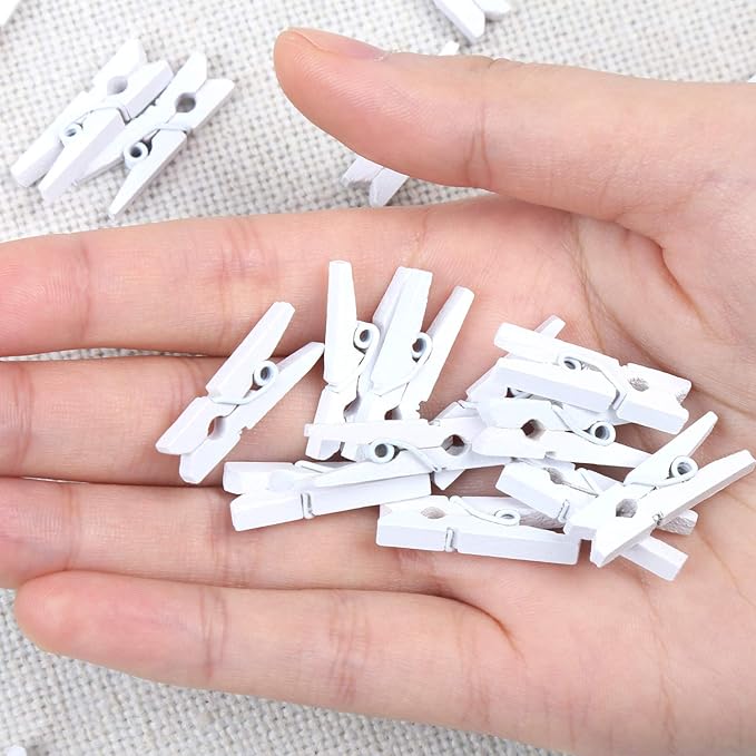 CCINEE Cute Wooden Clothespins White Craft Peg Pins Sturdy Mini Pins Clips, 1 Inch, 72 Pieces in Total