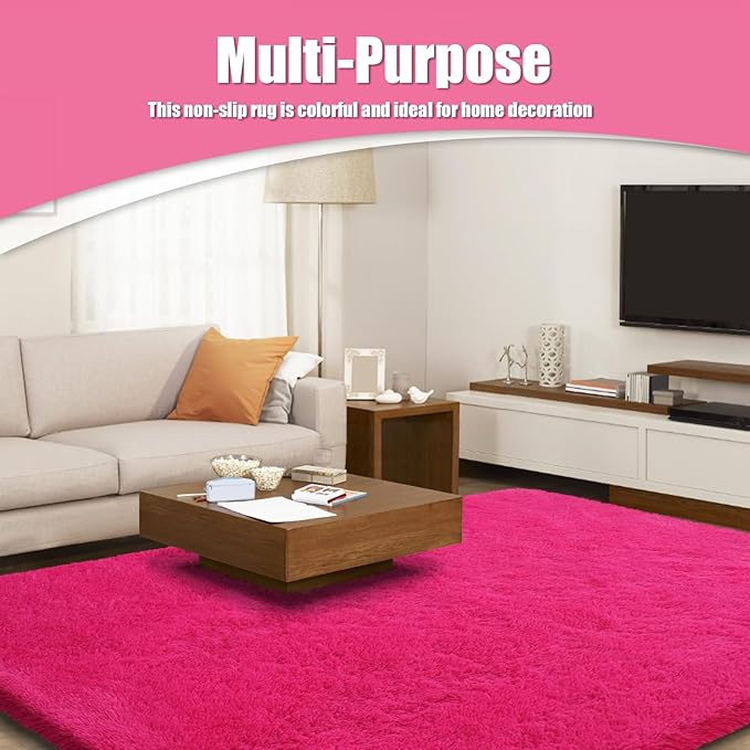 Shag Area Rug for Bedroom 5x8,Fluffy Area Rugs for Living Room,Soft Fuzzy Rug Non-Shedding Indoor Plush Carpet for Kids Bedroom Nursery Dorm Home Decor,Hot Pink