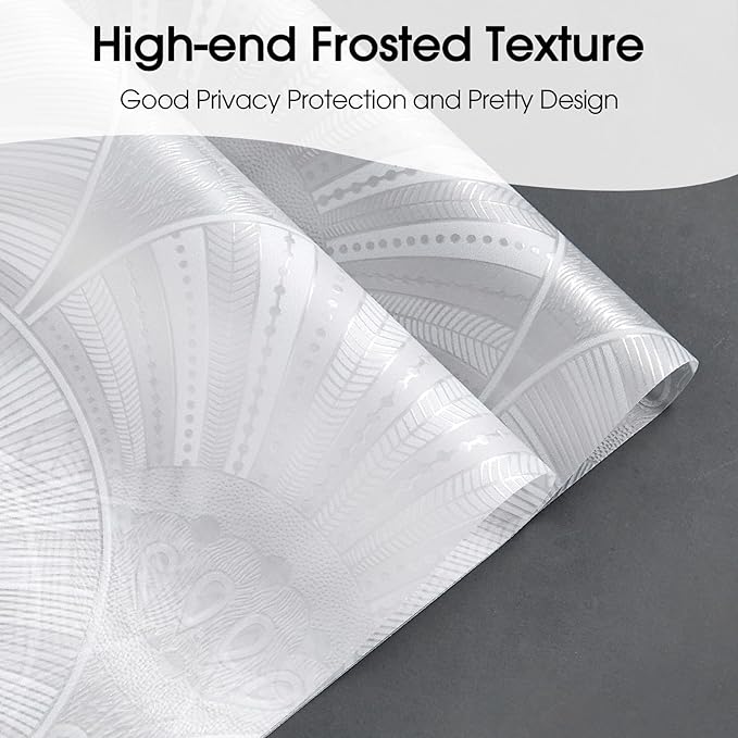 Beautyhero Window Privacy Film, Frosted Reeded Glass Cling, 3D Decorative Coverings with UV Blocking, Static Cling Tint for Bathroom Doors Cabinet