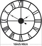 1st owned 16 inch Wall Clock - Metal Retro Roman Numeral Wall Clock, Almost Silent, Easy to Read for Living Room Decor/Home/Kitchen/Bedroom/Office/School(Black)