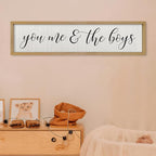 ZZJJHYWGQ You Me & The Boys Sign 32"×8" Playroom Kids Wall Decor Modren Nursery Baby Boy Home Wood Framed Living Room Horizontal Wall Art (Wood)