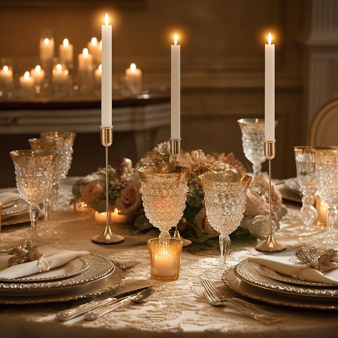 Candlestick Holders, Taper Candle Holders Set of 3, Gold Vintage Candle Sticks Holder Decor for Table Centerpiece, Fireplace Mantel, Weddings & Housewarming Décor with Gift Box