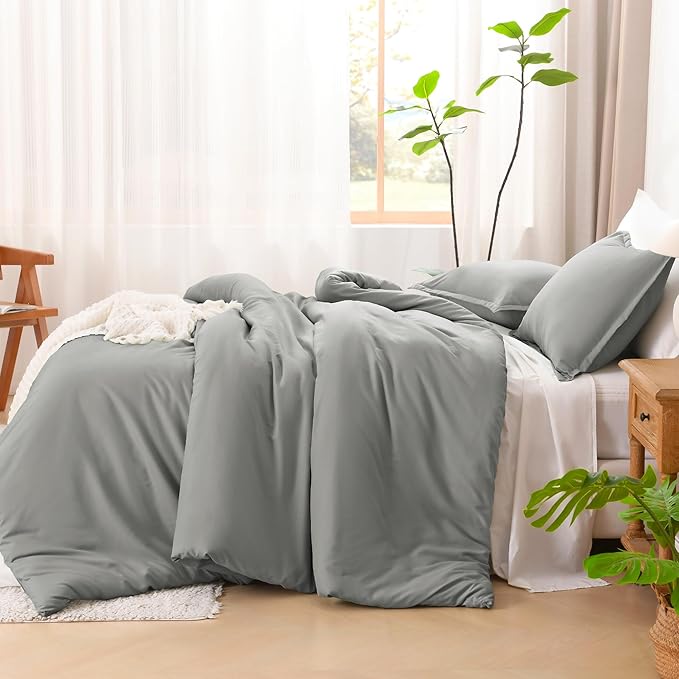 Litanika Comforters Medium Gray California King Size, 3 Pieces Lightweight Solid Bedding Set & Collections, All Season Fluffy Bed Set (104x96In Comforter & 2 Pillowcases)