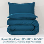 Litanika Comforters Teal Super King Plus Size, 3 Pieces Lightweight Solid Bedding Set & Collections, All Season Fluffy Bed Set (128x120In Comforter & 2 Pillowcases)
