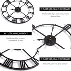 1st owned Large Wall Clock Metal Retro Roman Numeral Clock, Modern Round Wall Clocks Almost Silent, Easy to Read for Living Room/Home/Kitchen/Bedroom/Office/School Decor (Black, 24 Inch)