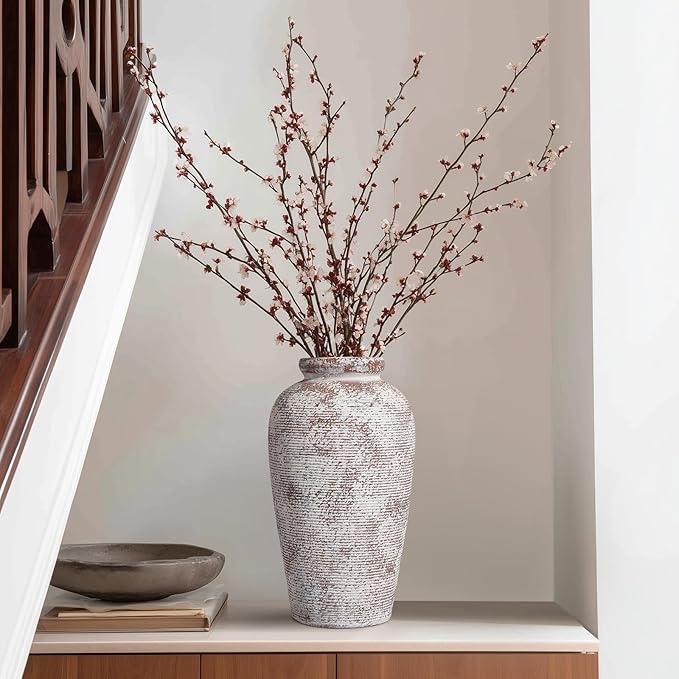 Terracotta Vase, Rustic Farmhouse Vase, Large Ceramic Vases for Centerpieces, Farmhouse Decor for Living Room, Shelf, Entryway, Room Decor, 11 inch