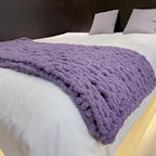 Chunky Knit Blanket Throw 40"×40", Chenille Throw Blankets, Handmade Warm & Cozy Blanket Couch Bed Home Decor, Soft Breathable Fleece Banket, Christmas for Couch Bed Sofa Best Gift (Purple)