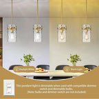 Brass Hammered Hand-Blown Glass Pendant Light, Pendant Lights Kitchen Island Lighting Gold Pendant Light Adjustable Brass Pendant Light Fixtures Dining Room Farmhouse Chandelier 2 Pack