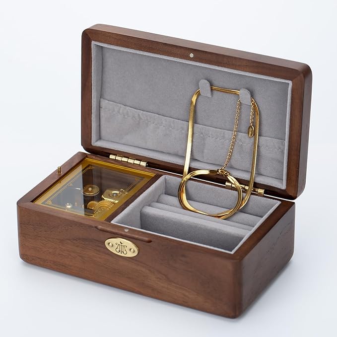 Golden Decorative Howls Moving Castle Music Box with Gold Plated Herringbone Necklace for Women Gold Choker Necklace Anniversary Jewelry Box with Necklace Hooks Thinking of You Birthday Gifts