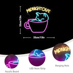 Midnight Cafe Neon Sign for Wall Decor Cat Neon Light Coffee Led Neon Signs Colorful LED Neon Light for Coffee Shop Dessert Shop Bakery Cafe Dcoration