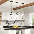 Modern Spiral LED Pendant Lights Kitchen Island, 22W Adjustable Height Hanging Light Fixture 5500K Black Chandelier for Dining Room Cafe Table, 3 Pack