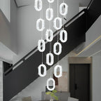 Large Crystal Chandeliers for Stairs Long Spiral Chandeliers for High Ceilings LED Crystal Ring Chandelier Dimmable 2700K-6000K 16-Light Silver