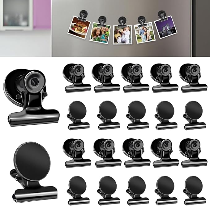 DIYMAG Hanging Photo Magnetic Clips, 20 Pack Fridge Magnets Heavy Duty Holder Party Graduation Collage Picture Display Diy Clip for Refrigerator Home Whiteboard Office Locker Classroom Balck