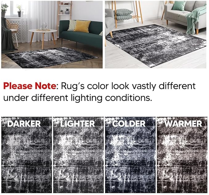 Keen Home Design Area Rugs - 12x15 Non-Shedding, Abstract Rugs for Kitchen, Living Room, Bedroom, Dining Room, Entryway - Size: 12' x 15', Abstract Black