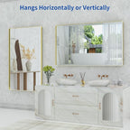 WEER Gold Bathroom Mirror, 60X36 Inch Brushed Gold Metal Frame Mirror, Rounded Rectangle Gold Bathroom Vanity Mirror for Wall, Tempered Glass, Anti-Rust, Hangs Horizontally or Vertically