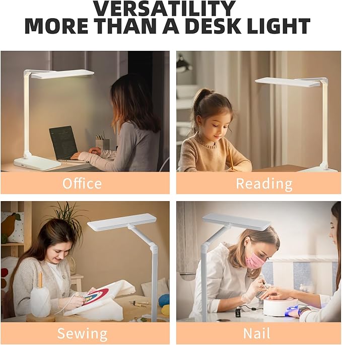 Desk Lamp with USB A+C Dual Charging Port, 23W 1000LM DC Adapter LED Dsek Light for Office Home, Eye-Caring Desk Light 3 Brightness Lamp for Computer, Video Conferencing, Workbench, Crafting, Reading