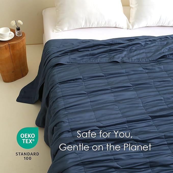 EP Mode Lightweight Quilt Blanket for Summer, Viscose from Bamboo Fabric & Filling, Natural, Breathable & Machine Washable- Navy Blue, Twin