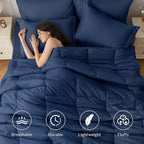 JOLLYVOGUE California King Comforter Set, Ultra-Soft Bed in a Bag Cal King Size 7 Pieces, Oeko-TEX Certified Bedding Set with Down Alternative Comforter, Sheets, Pillowcases & Shams, Navy