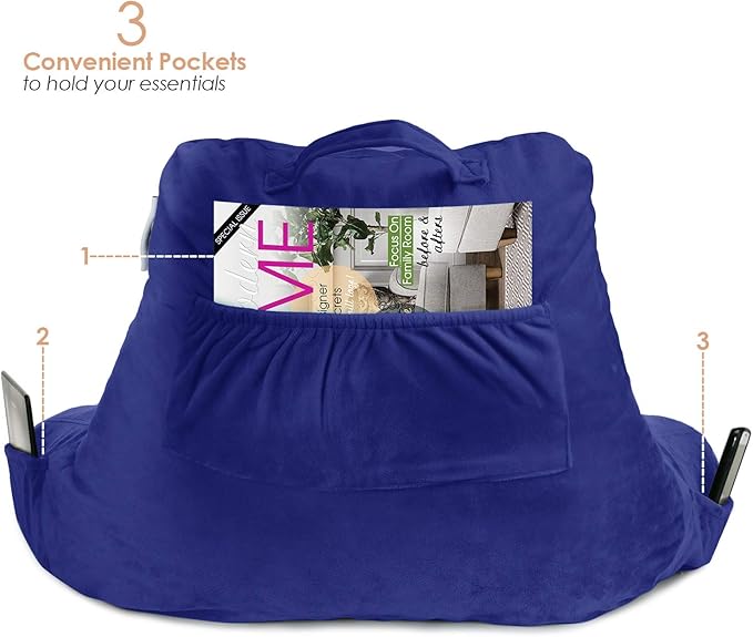 Nestl Reading Pillow for Kids, Small Bed Pillow, Back Pillow for Sitting in Bed, Memory Foam Chair Pillow, Reading & Bed Rest Pillows, Royal Blue Back Pillow for Bed, Arm Pillow with Pockets