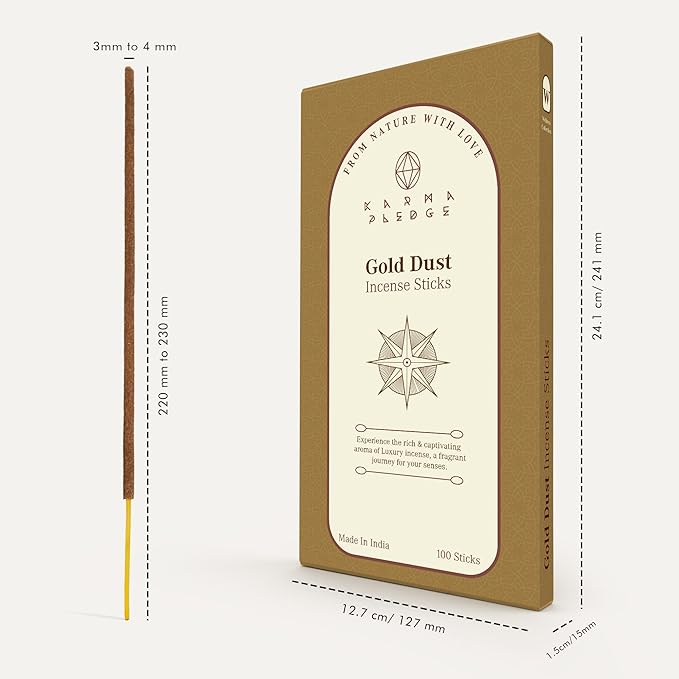 Gold Dust Incense Sticks, Organic Hand Dipped 100 Sticks with Natural Herbs & Aromatic Ingredients, Burn Time 45 to 60 Minutes, Incense for Positivity, Yoga, Meditation, Relaxation, Spiritual Gift