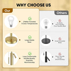 PARTPHONER Bedside Lamps Set of 2, Tall Table Lamps for Living Room, Height Adjustable Nightstand Lamps for Bedroom Office, Modern End Table Lamps with Pull Chain(LED Bulbs Included), Gold