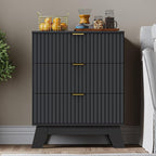 Fluted 3 Drawer Dresser, 30.3" Tall Compact Modern Boho Chest of Drawers, Wooden Storage Cabinet for Bedroom, Living Room, Entryway, Curved Profile Design