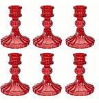 Glass Candlestick Holder,Striped Taper Candle Holders,Set of 6 Candle Stand for Table Centerpieces, Home Decor,Weddings,Festival and Parties (Red Stripe Pattern)
