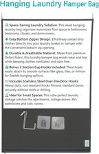 Hanging Laundry Hamper Bag – Space-Saving Dirty Clothes Storage with Free Adjustable Stainless Steel Over-the-Door Hooks & Suction Cup Hooks – Ideal for bathrooms, bedrooms & dorms (2, Gray)
