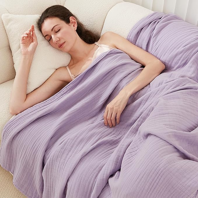 EMME Cotton Muslin Blanket King Size - Soft, Breathable Layering Blanket, 108"x90", All Season Gauze, Lavender