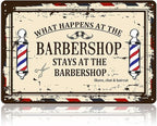 Barber Shop Decor Accessories - Vintage Barbershop Metal Tin Signs Haircut Wall Art Posters Gifts for Men Decorations - What Happens At The Barbershop Stays At The Barbershop Sign 8x12 Inch