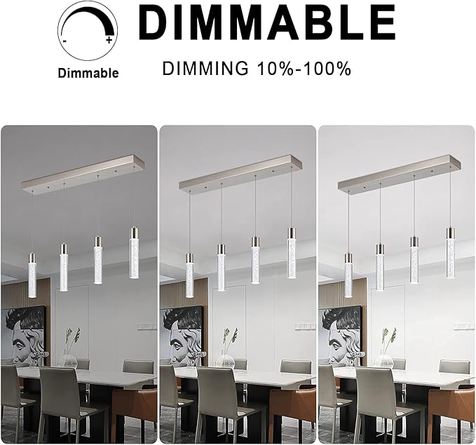 4-Light Pendant Light Fixtures for Kitchen Island, Updated Preminum LED Pendant Lighting with Crystal Bubble, 32W Modern Hanging Ceiling Light, 6000K Light for Dining Room,for Kitchen…