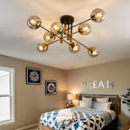 SZXYKEJI 8 Light Glass Globe Ceiling Light Black and Gold Mid Century Flush Mount Sputnik Light Fixture Bubble Chandelier Living Room Farmhouse for Dining Room Kitchen Bedroom.