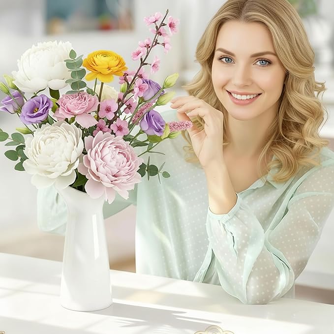 Ceramic Bud Vases, BEAHOT White Bulk Vase, Modern Minimalist Boho Farmhouse Decorative for Table Centerpiece, Pampas Grass, Dried Flowers, Shelf Decoration