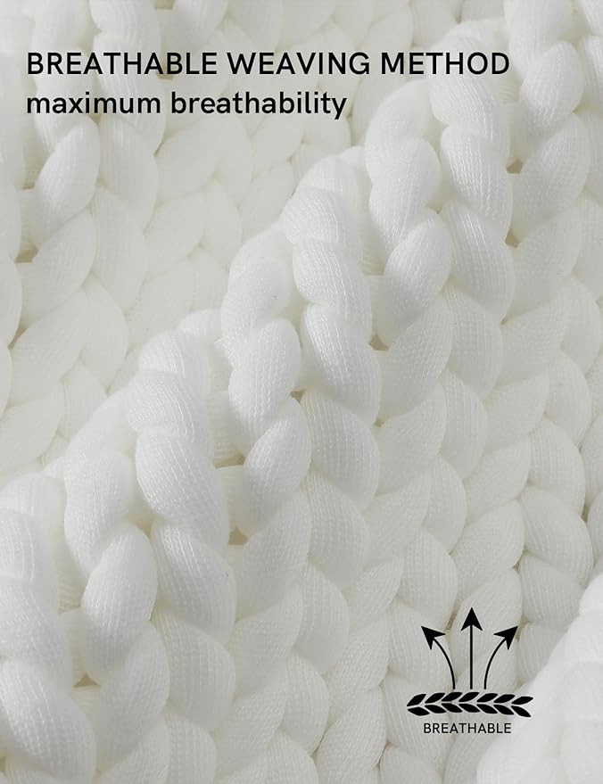 YnM Chunky Throw Blanket, Medium-Weight, Hand Knitted, Skin Friendly, Ventilated and Breathable, Machine Washable, Home Décor Piece for Couch, Sofa and Bed (White, 40x50 Inch)
