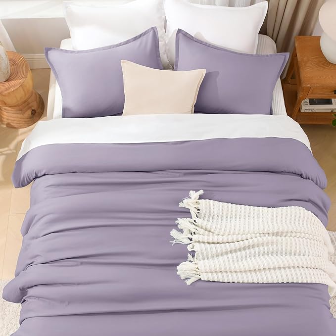 Litanika Grayish Purple Comforter Set California King Size, 3 Pieces Cal King Lightweight Solid Bedding Comforter Set, All Season Fluffy Bed Set (104x96In Comforter & 2 Pillowcases)