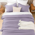 Litanika Grayish Lavender Purple Comforter Set Full Size, 3 Pieces Lightweight Solid Bedding Comforter Set, All Season Fluffy Bed Set (79x90In Comforter & 2 Pillowcases)
