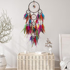 Colorful Large Dream Catcher Wall Decor Feather Dream Catchers with Crystal Tree of Life Pendant Handmade Dreamcatcher Wall Hanging Ornament for Bedroom Living Room Home Decor