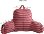 Faux Fur Fluffy Dusty Rose Reading Pillow with Pockets, Luxury Striped Plush Decorative, Arm Rests and Back Surport for Bed Rest, Lounging on sofa, Large