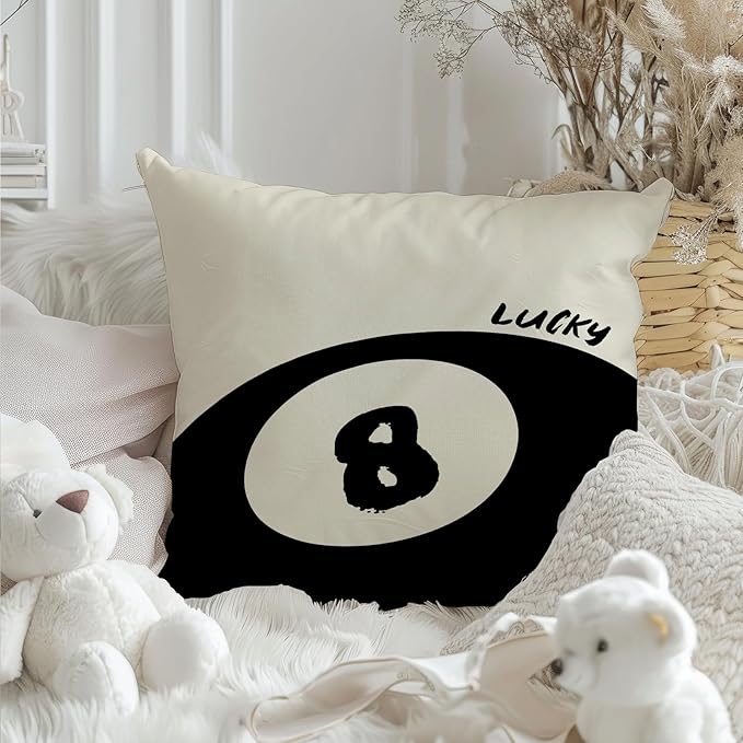 Trendy Retro Black 8 Ball Lucky You Poker Pillow Covers 18x18, Downtown Girl Room Decor, Funky Y2K Lucky You Decorative Throw Pillow Covers for Girls Room Dorm Apartment Home, Set of 2