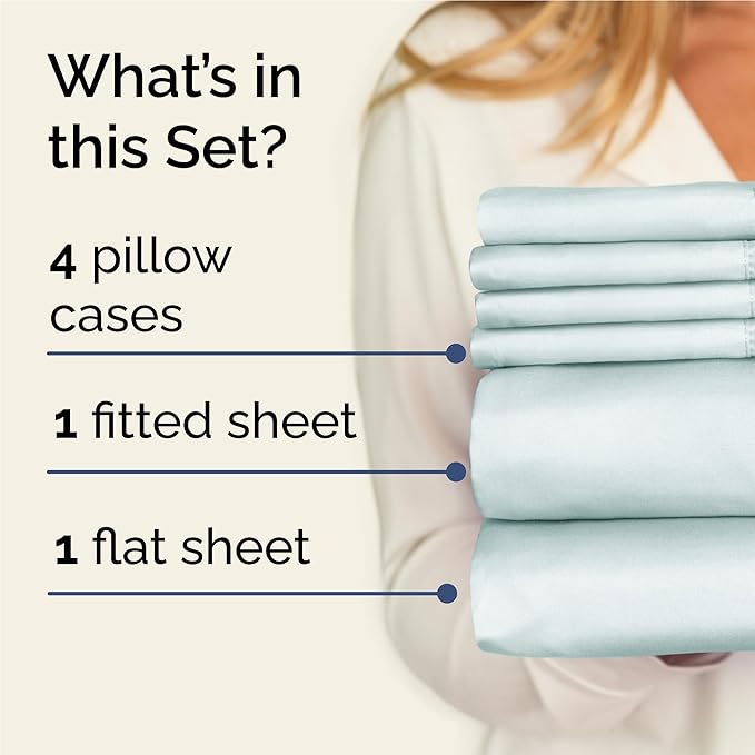 Full Sheets Set 6 Piece - Includes 4 Pillowcases - Bed Sheets Full Size - Soft Hotel Luxury Bedding - Cooling, Comfy, Cozy & Breathable - 1 Flat & 1 Fitted & 4 Pillowcases w/ Deep Pockets - Ice Blue