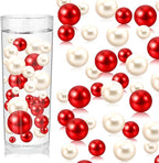 200PCS Red White Faux Pearls Beads for Centerpiece Vases, Vase Filler Faux Pearls, No Holes Filler Beads for Party Anniversary Birthday Wedding Table Decor, 10/14/20/30mm