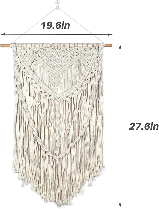 JONKASIPA Macrame Wall Hanging - Bohemian Handmade Woven Tassel Tapestry Chic Lace Hanging Home Decor,Macrame Wall Decor for Bedroom,Living Room or Apartment(White)