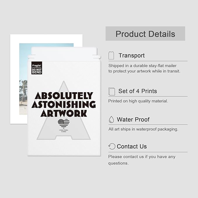 SIGNWIN Adhesive Canvas Poster Washed Out Tropical Island Palm Tree Beach Landscape Nature Wilderness Photography Realism Decorative Rustic Cozy Zen for Living Room, Bedroom, Office - 11"x14"x4