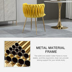 Nrizc Woven Dining Chairs Set of 4, Velvet Upholstered Dining Chairs with Gold Metal Legs, Modern Accent Chairs for Living Room, Dining Room, Kitchen (Yellow)
