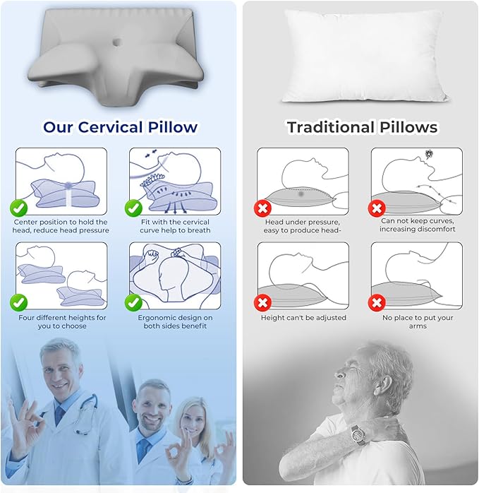 Cervical Pillow for Neck Pain Relief, Cooling Contour Memory Foam Pillows Support Odorless Ergonomic Neck Pillow Adjustable Orthopedic Bed Pillow for Side Back Stomach Sleeper with Pillowcase