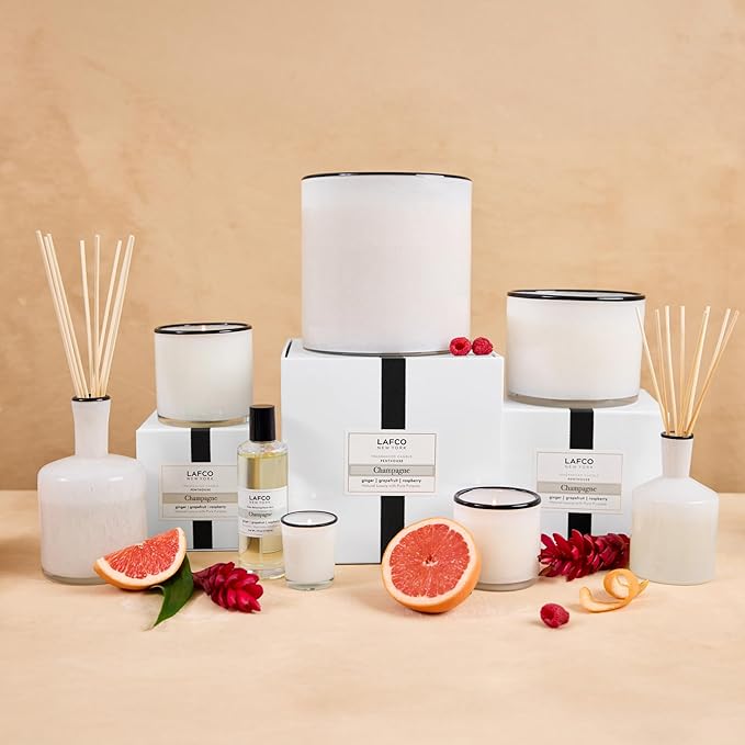 LAFCO New York 3-Wick Candle, Champagne - 30 oz - 120-Hour Burn Time - Reusable, Hand Blown Glass Vessel - Made in The USA